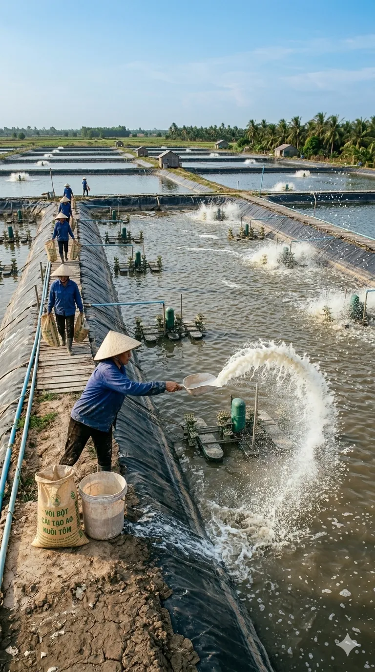 Hình ảnh nâng pH nước ao