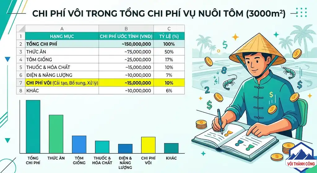 Chi phí vôi thủy sản cho ao tôm