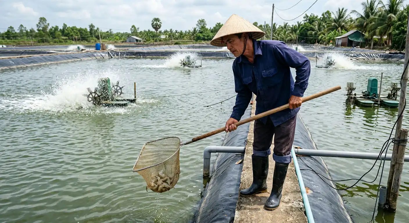 Quan sát tôm trong ao