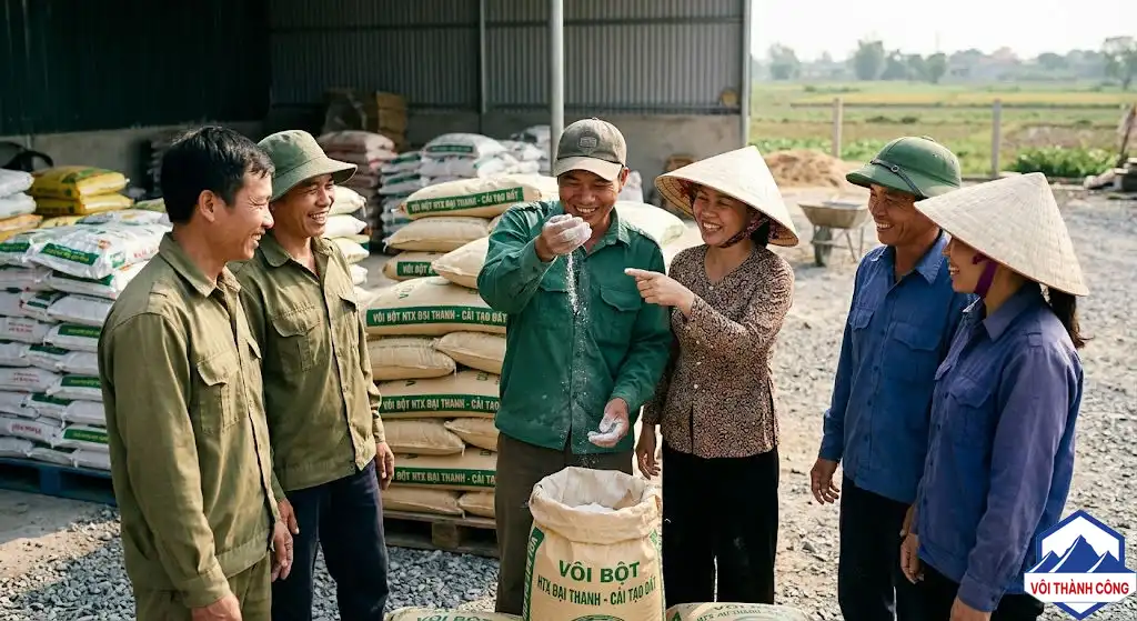 Bà con hợp tác xã Đầm Dơi cùng nhau kiểm tra vôi