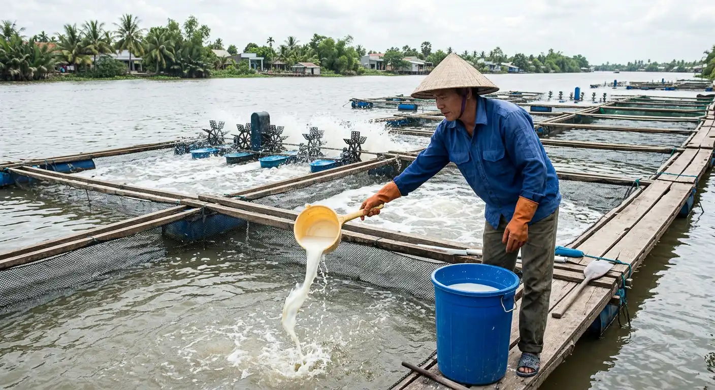 Hướng dẫn bón vôi cho lồng bè cá