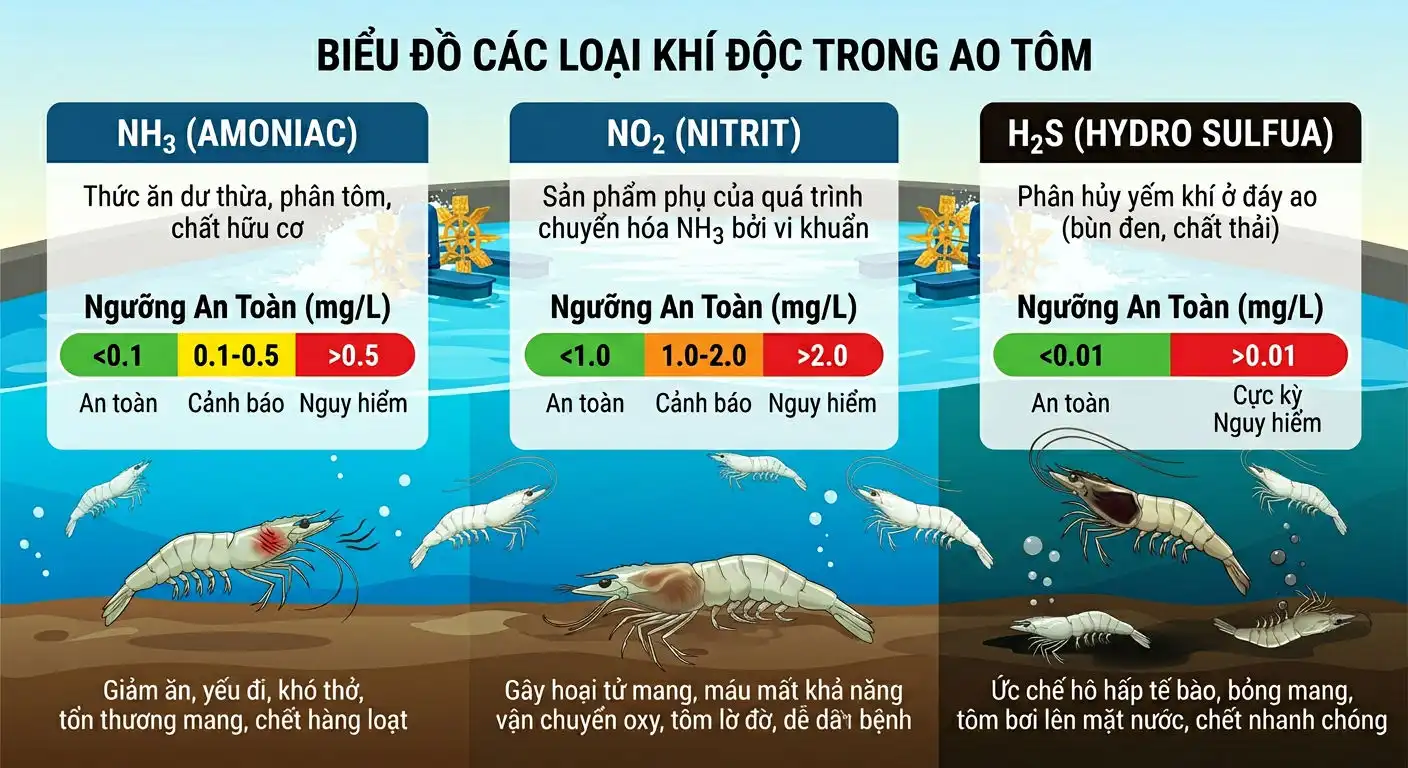Biểu đồ minh họa khí độc trong ao tôm