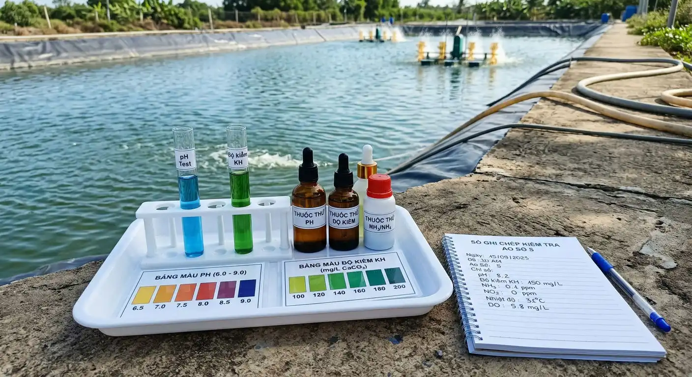 Kiểm tra pH và độ kiềm ao tôm
