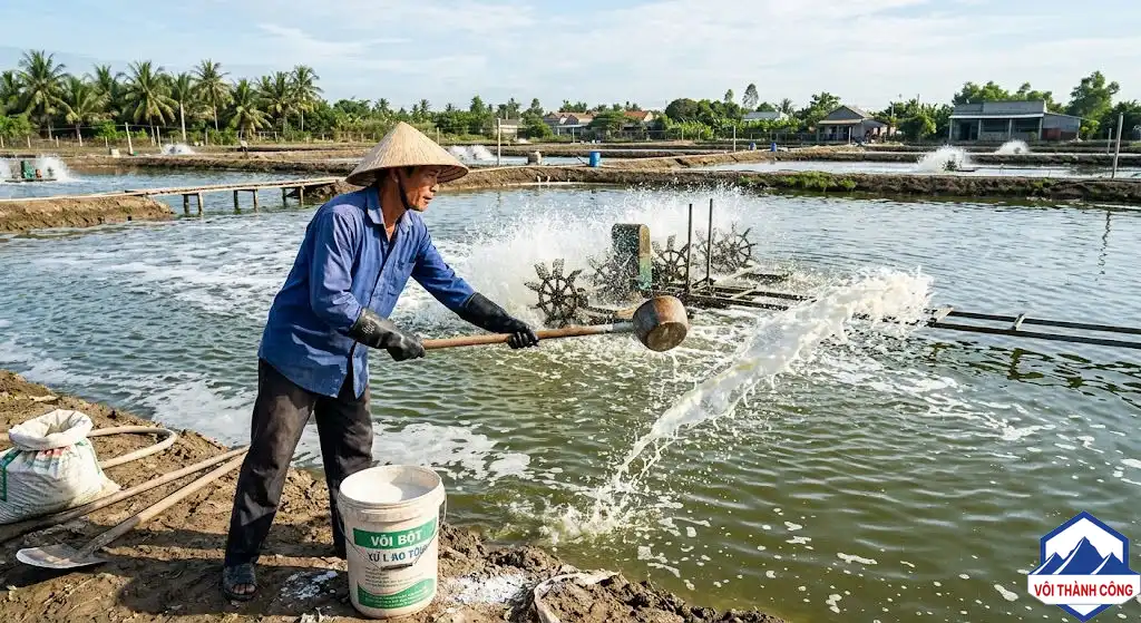 Kỹ thuật tạt vôi trong ao tôm