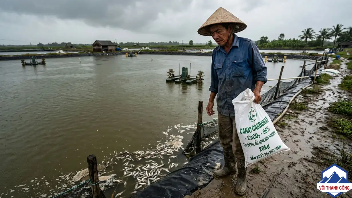Tôm chết do khí độc sau khi bón vôi