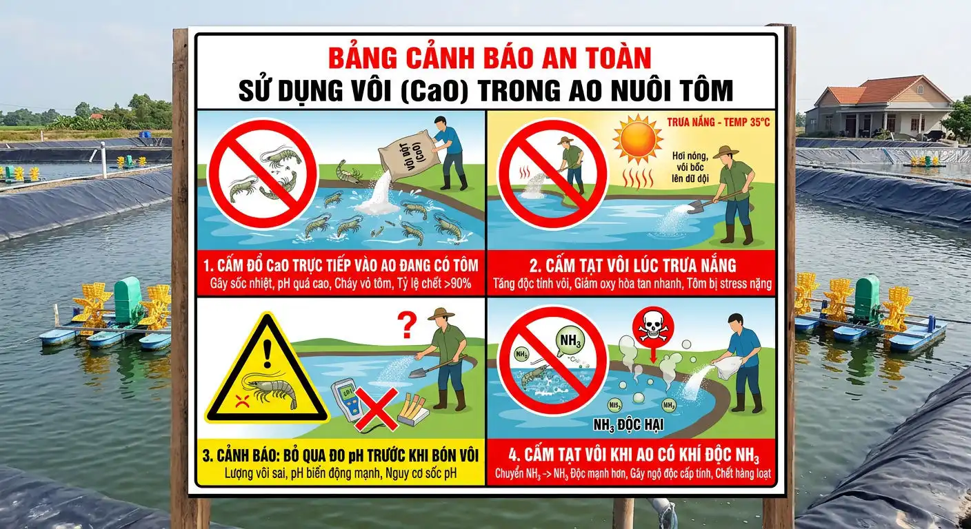 Những sai lầm phổ biến khi dùng vôi nuôi tôm