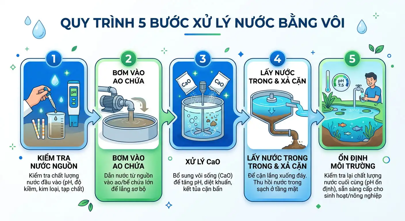 Sơ đồ 5 bước xử lý nước bằng vôi