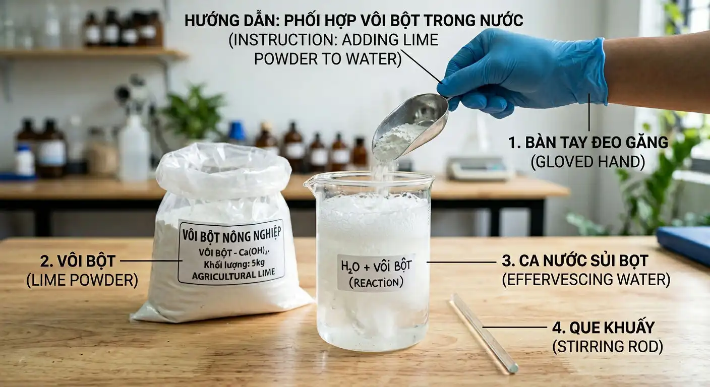 Test vôi bằng nước tại ao