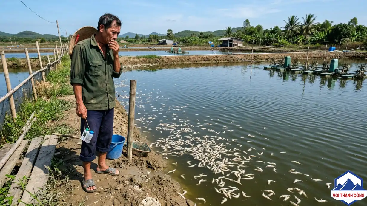 Tôm nổi đầu do sốc vôi