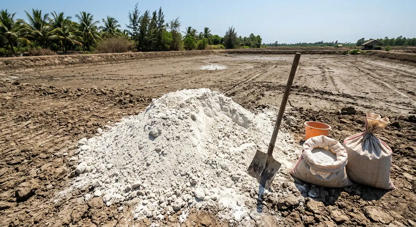 Vôi bột CaO dùng để cải tạo ao