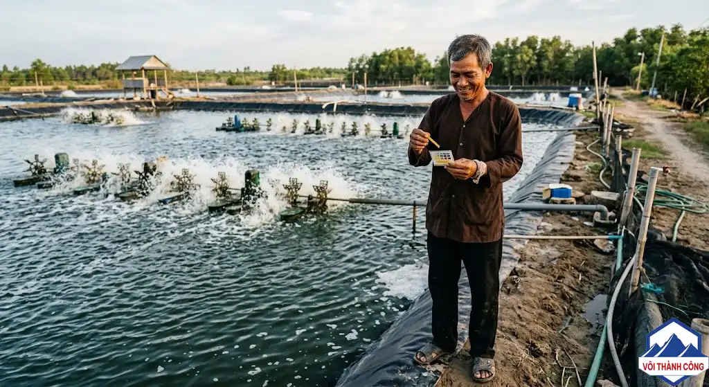 Nông dân Bạc Liêu kiểm tra ao tôm