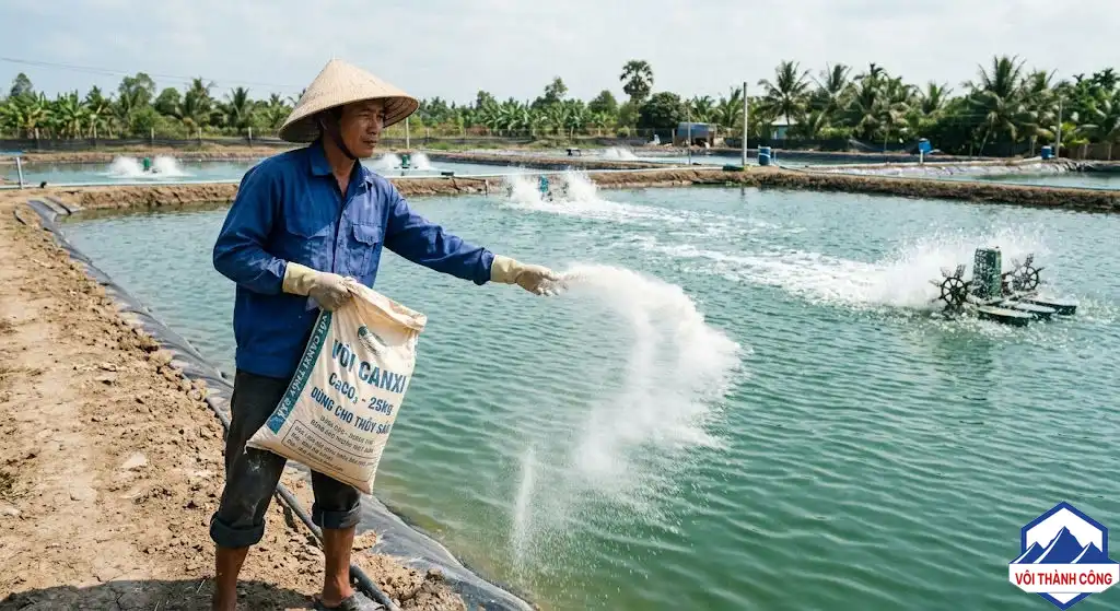 Ứng dụng vôi trong ao tôm